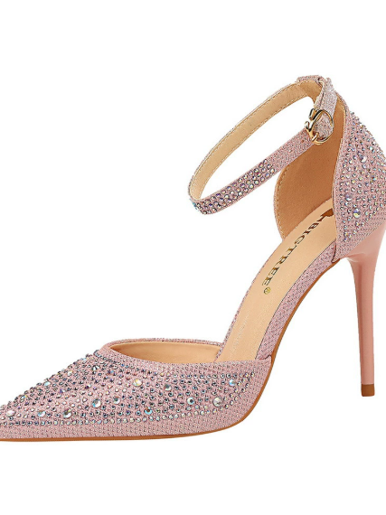 Sweet Stiletto Strap Shiny Rhinestone High Heel