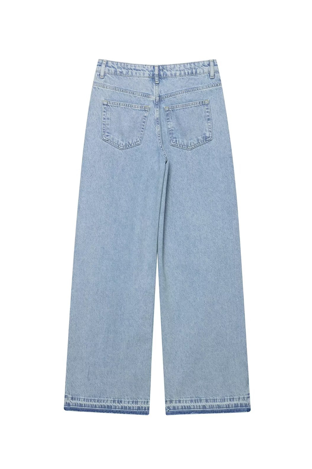 Light blue high-waist wide leg Langry fashion jeans with crochet stitching