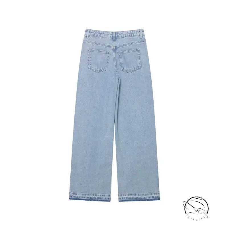 Light blue high waist wide leg jeans with crochet stitching