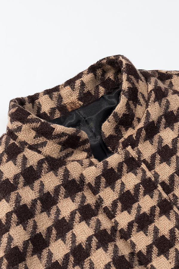 Langry fashion houndstooth wool coat in brown and beige with black lining