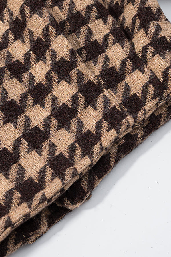 Langry fashion brown beige houndstooth wool scarf in stylish two-piece set