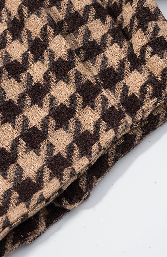Langry fashion brown beige houndstooth wool scarf in stylish two-piece set