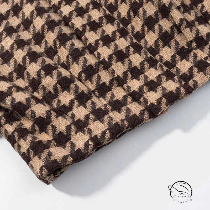 Langry fashion brown beige houndstooth scarf in stylish two-piece set