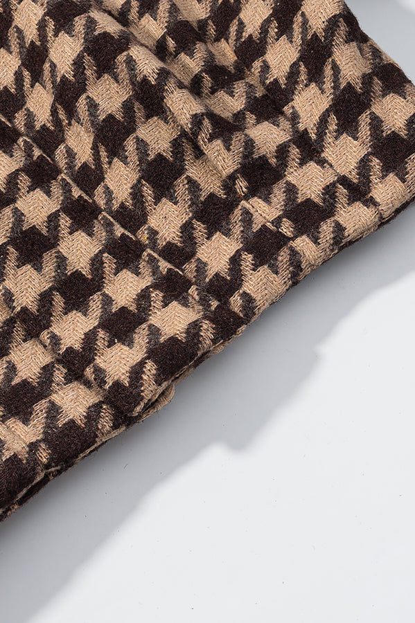 Langry fashion scarf in brown beige houndstooth knit for stylish two-piece set