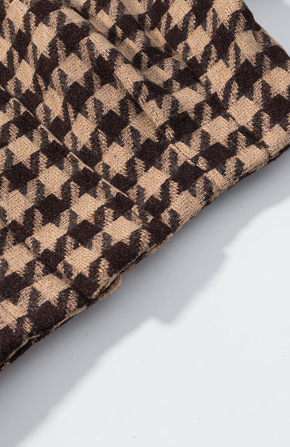 Langry fashion scarf in brown beige houndstooth knit for stylish two-piece set