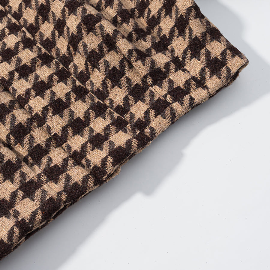 Langry fashion scarf in brown beige houndstooth knit for stylish two-piece set