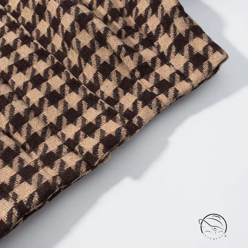 Classic langry fashion brown beige houndstooth knit scarf in stylish two-piece set