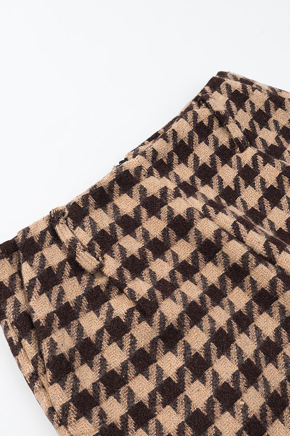 Langry fashion brown beige houndstooth wool scarf in stylish two-piece set