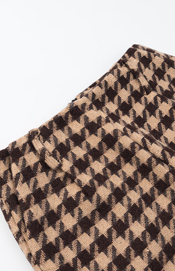 Langry fashion brown beige houndstooth wool scarf in stylish two-piece set