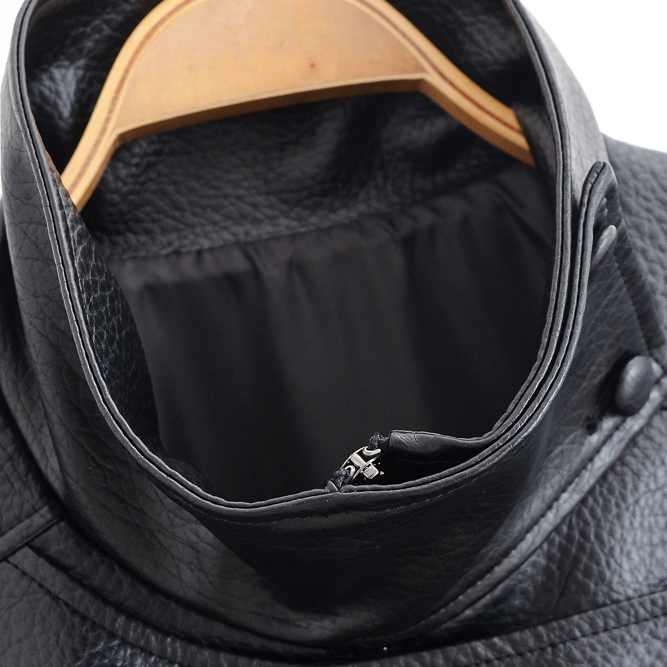 Langry retro pattern faux leather jacket with high collar and buttons