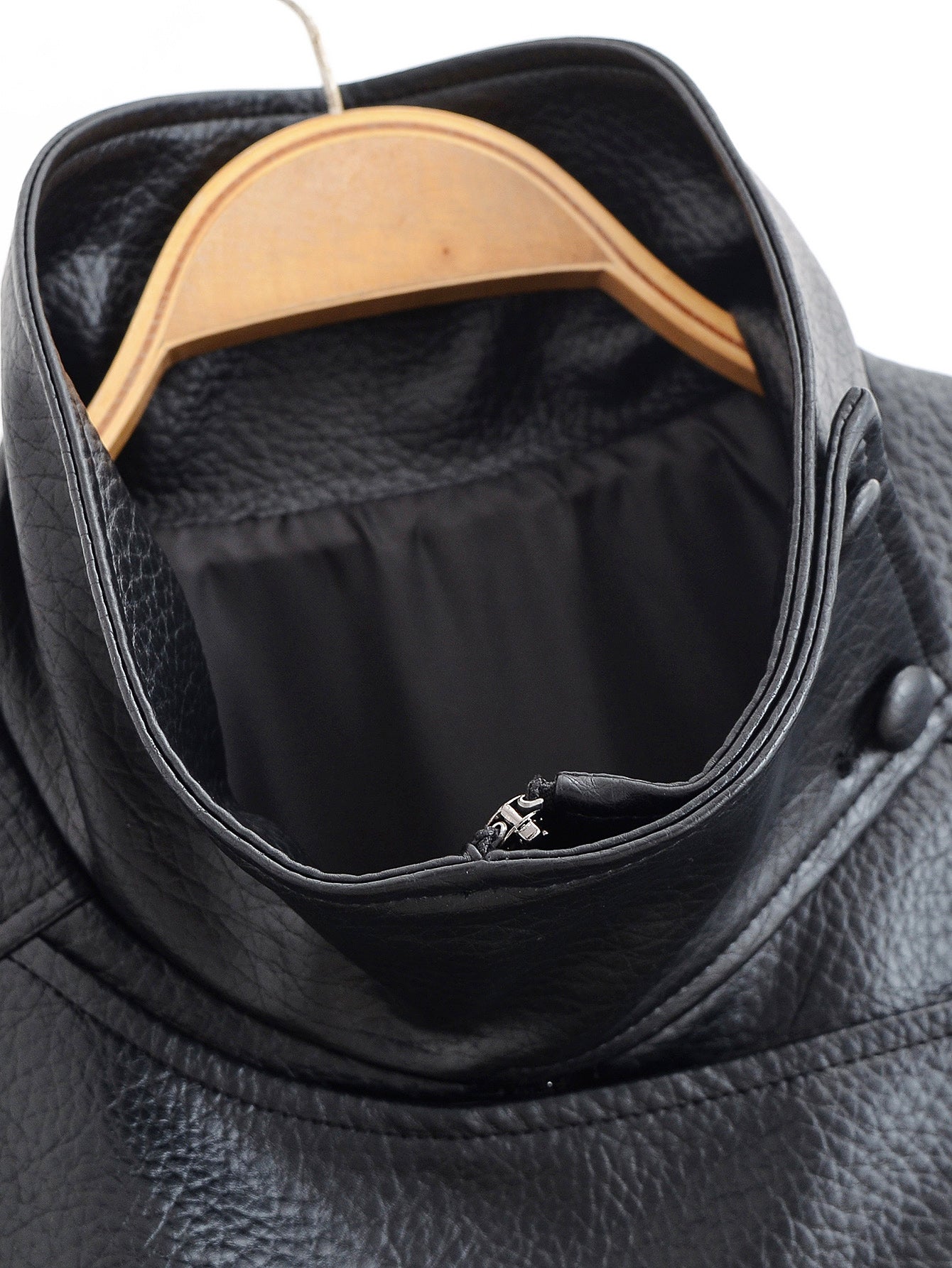 Langry retro pattern faux leather jacket with high collar and buttons