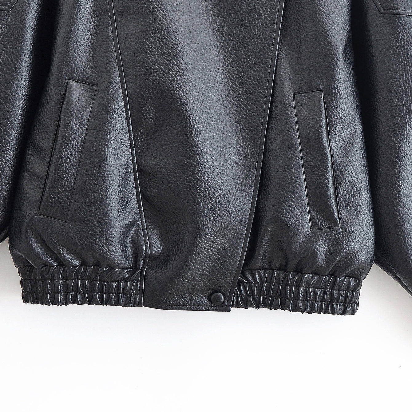 Langry retro pattern faux leather jacket with elastic hem and pockets