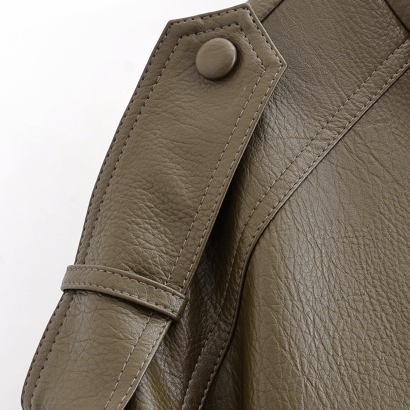 Olive green faux leather Langry casual polo collar short jacket