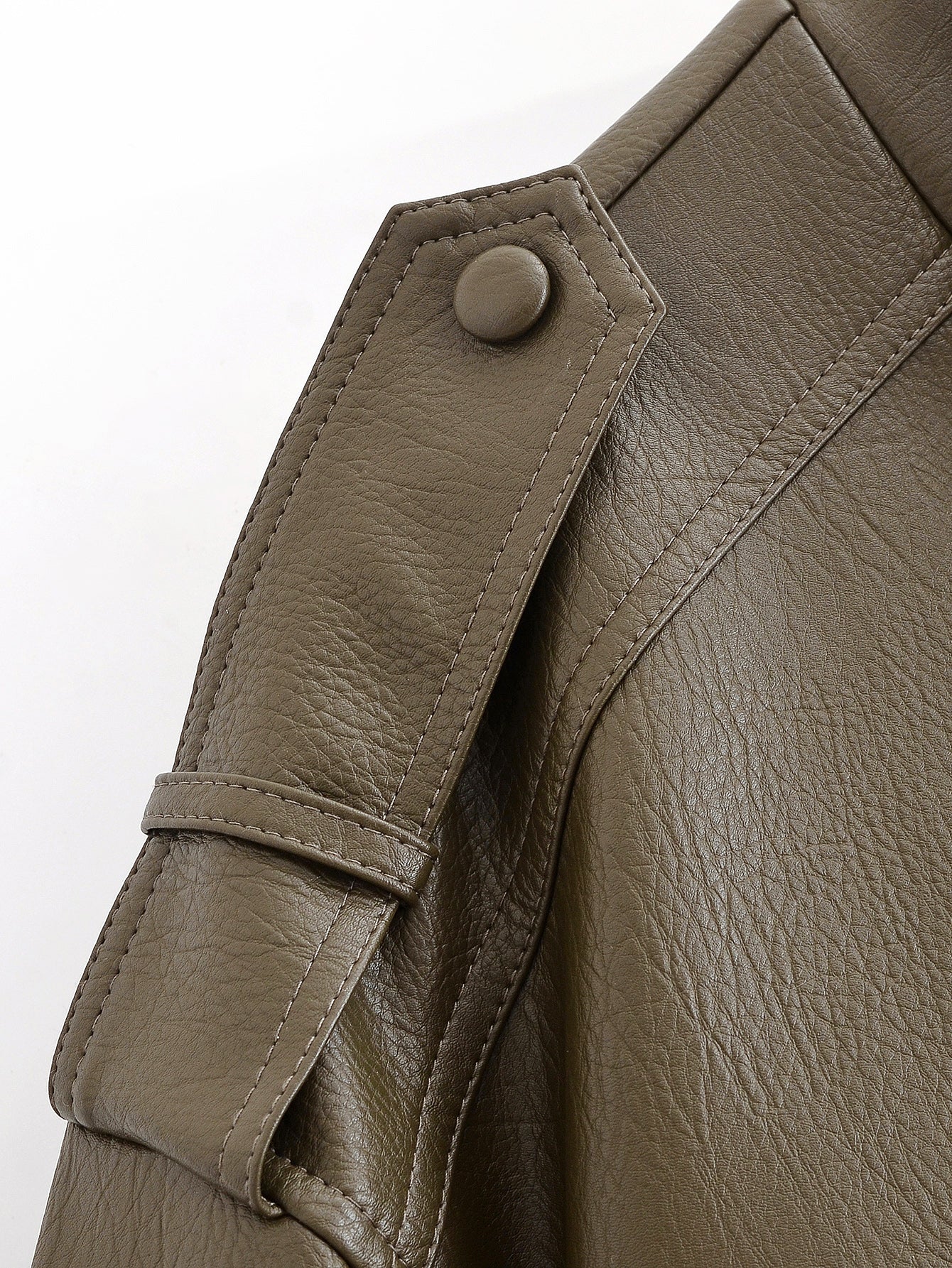 Olive green faux leather Langry casual polo collar short jacket