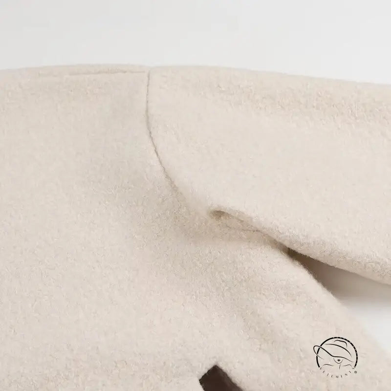 Cozy lace up coat with cream-colored fuzzy plush mittens