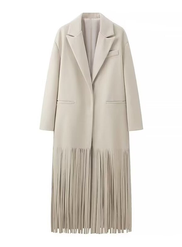 Beige mid-length tassel trench coat in langry fashion ملابس