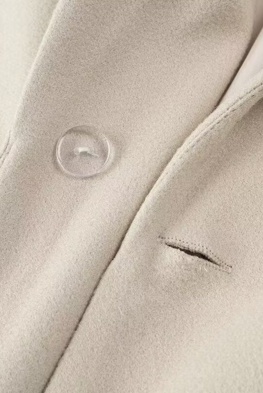 Langry fashion beige suede jacket with clear buttons and pocket detail