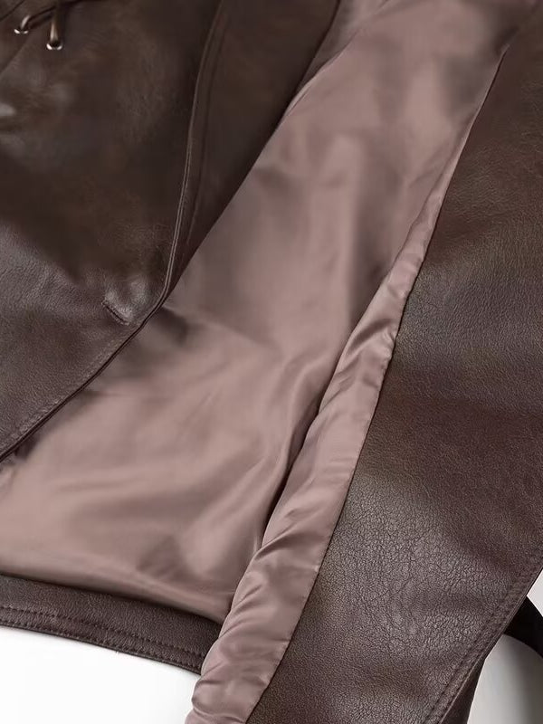 Fashionable Langry faux leather jacket with satin lining and zipper detail