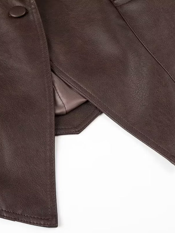 Fashionable Langry faux leather jacket with button closure and flap pockets