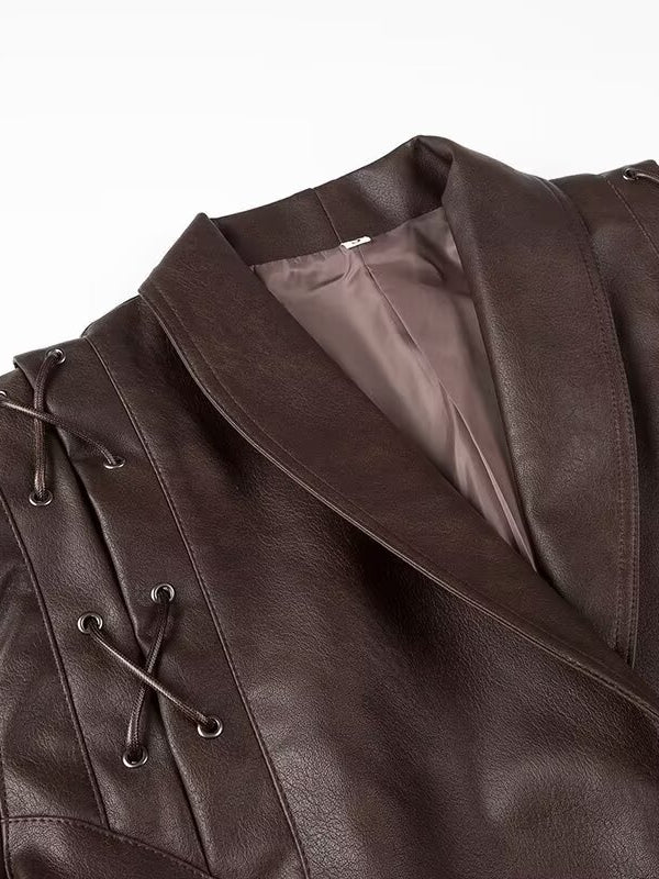 Langry faux leather jacket with lace-up front and classic collar