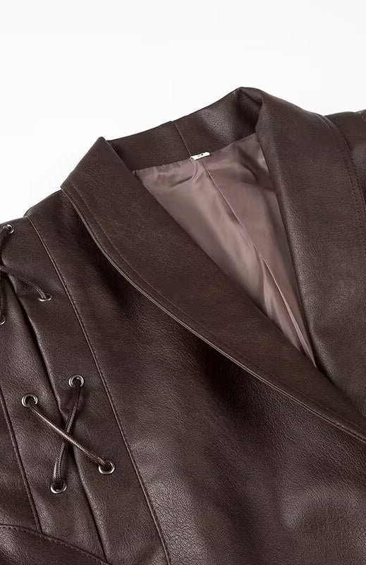 Langry faux leather jacket with lace-up front and classic collar