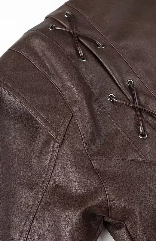 Fashionable Langry faux leather jacket with laces and pockets