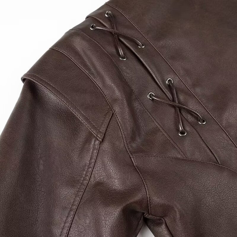 Fashionable Langry faux leather jacket with laces and pockets