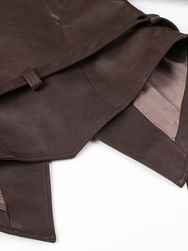 Fashionable Langry faux leather jacket with brown apron and pocket