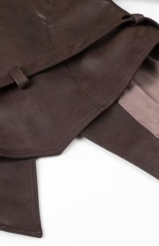 Fashionable Langry faux leather jacket with brown apron and pocket