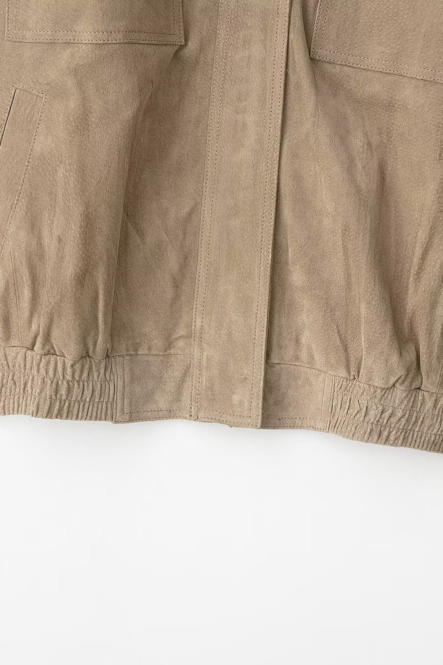 Elegant beige suede bomber jacket in Langry fashion ملابس
