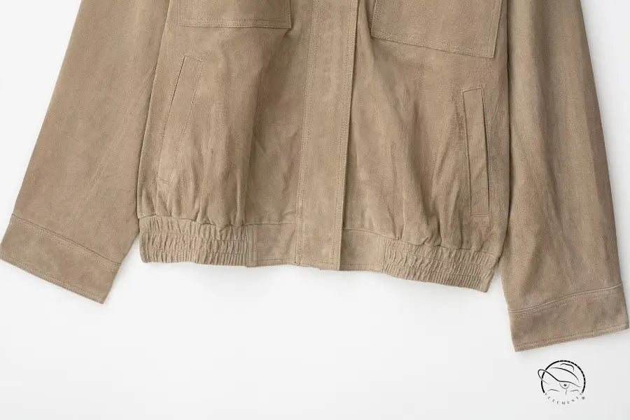 Elegant beige suede bomber jacket in langry fashion ملابس
