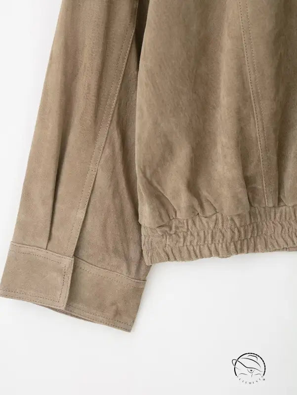 Elegant suede textured leather coat in beige corduroy with elastic waistband and rolled cuffs, langry fashion ملابس