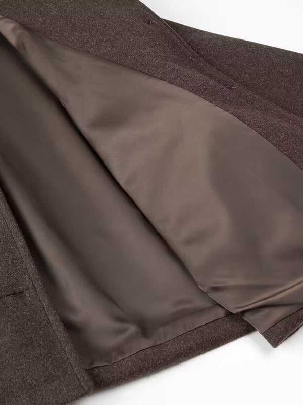 Langry fashion brown woolen short coat with satin lining and pockets