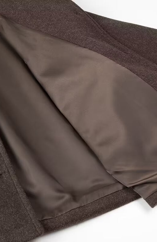 Langry fashion brown woolen short coat with satin lining and pockets