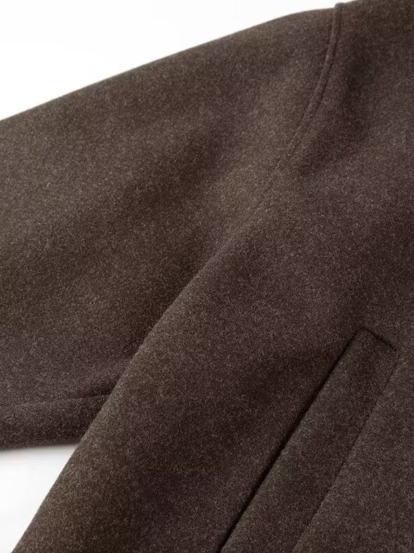 Casual Langry woolen short coat in brown with pocket detail and ribbed cuffs