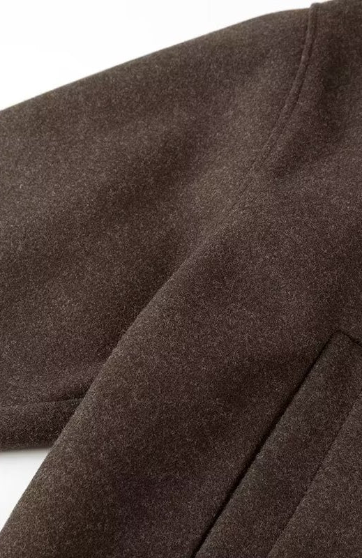 Casual Langry woolen short coat in brown with pocket detail and ribbed cuffs