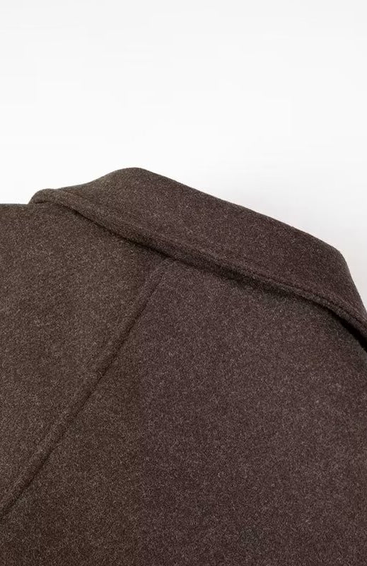 Langry fashion brown wool double-breasted coat with notched lapels