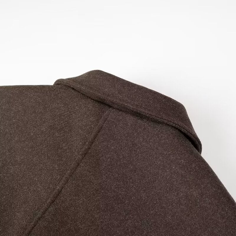 Langry fashion brown wool double-breasted coat with notched lapels