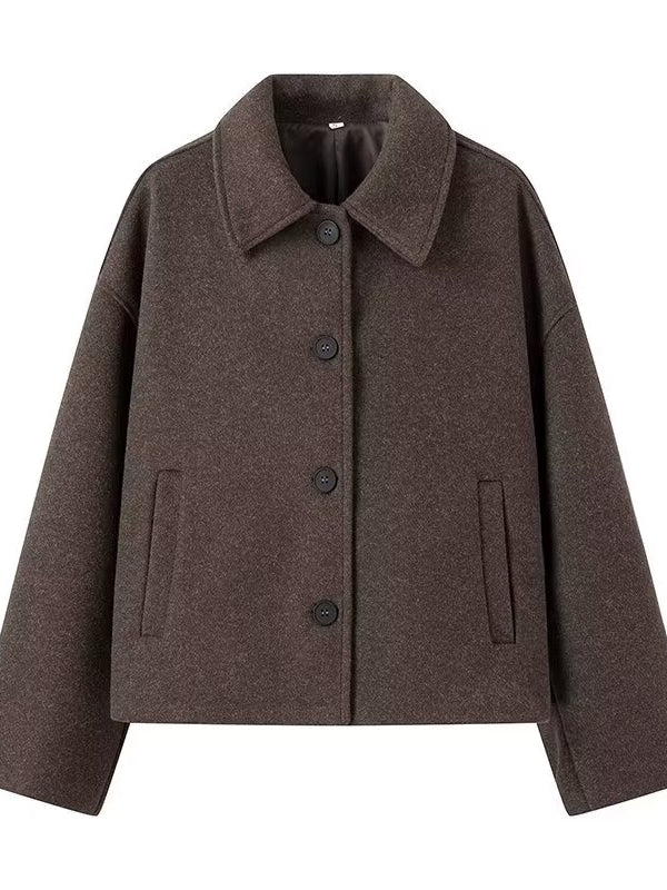 Casual Langry woolen short coat in brown with buttons and pockets