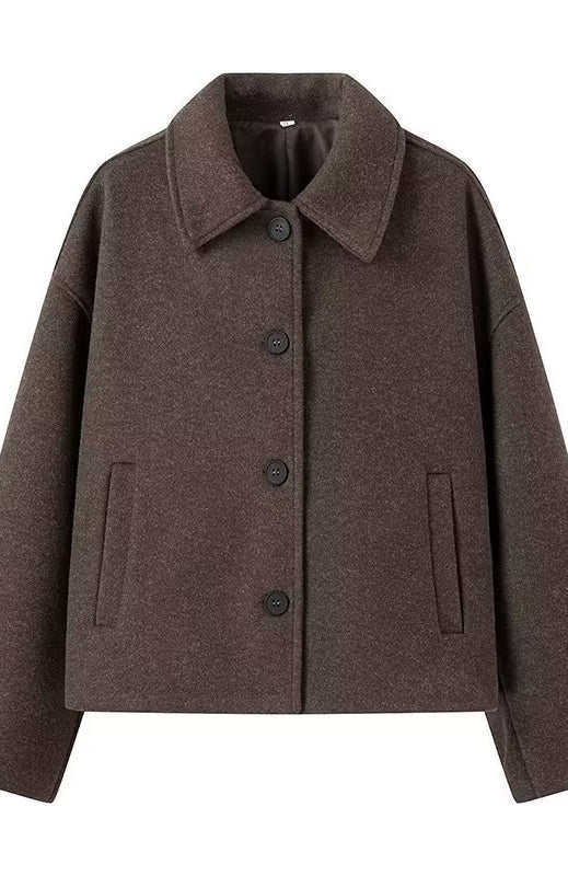 Casual Langry woolen short coat in brown with buttons and pockets