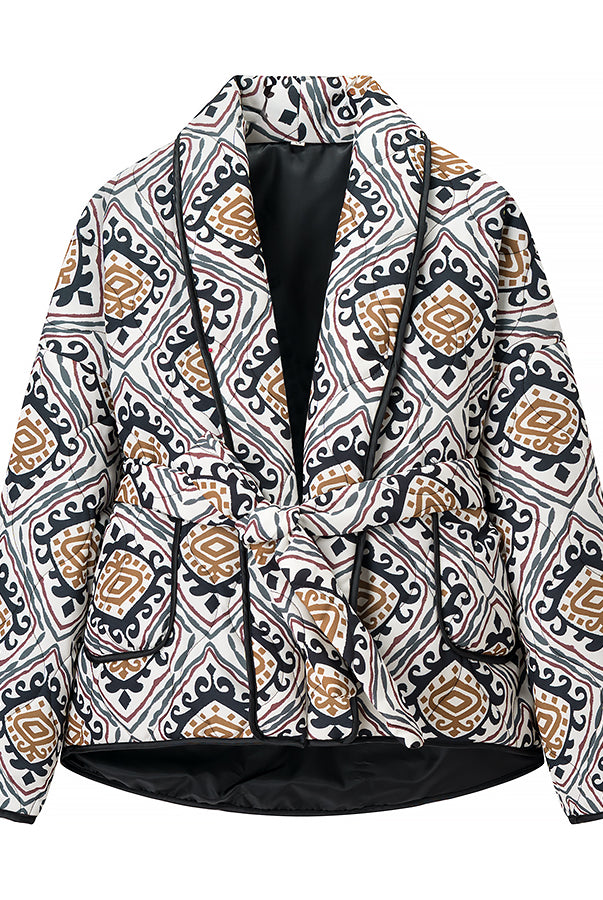 Langry fashion white and gold patterned blazer with black lining coat