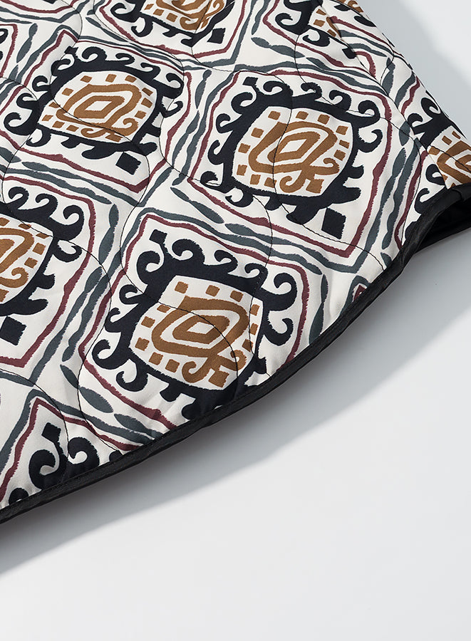 Langry fashion white brown patterned clutch bag with black trim