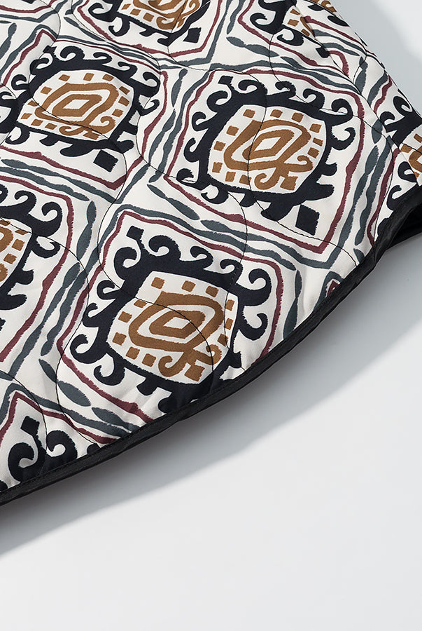 Langry fashion white brown patterned clutch bag with black trim