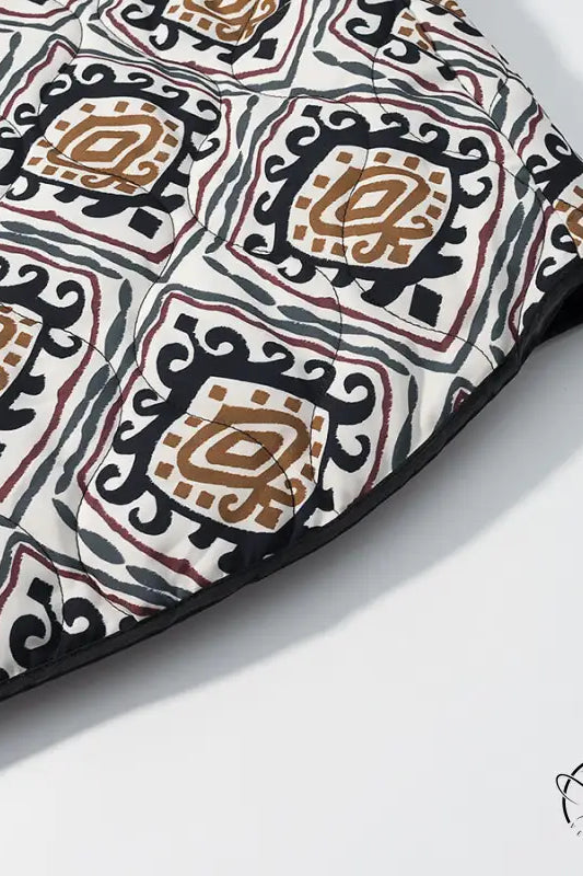 Langry fashion white brown patterned clutch with black trim for winter coat