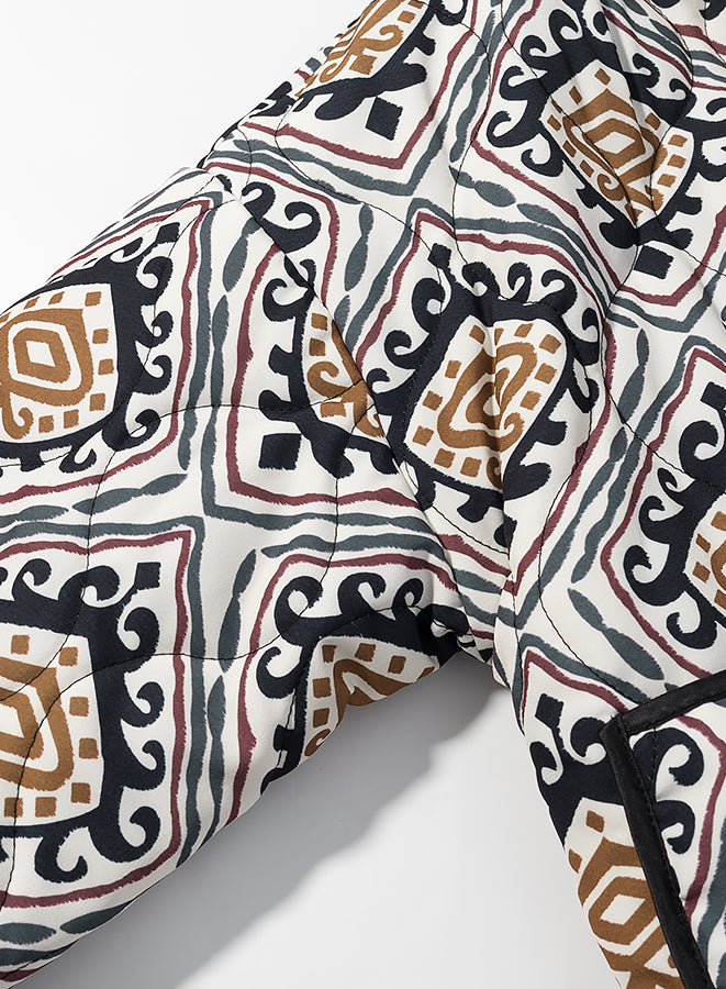 Langry fashion white and brown patterned quilted blanket with black trim for winter coat