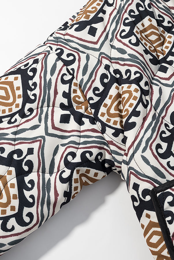 Langry fashion white and brown patterned quilted blanket with black trim for winter coat