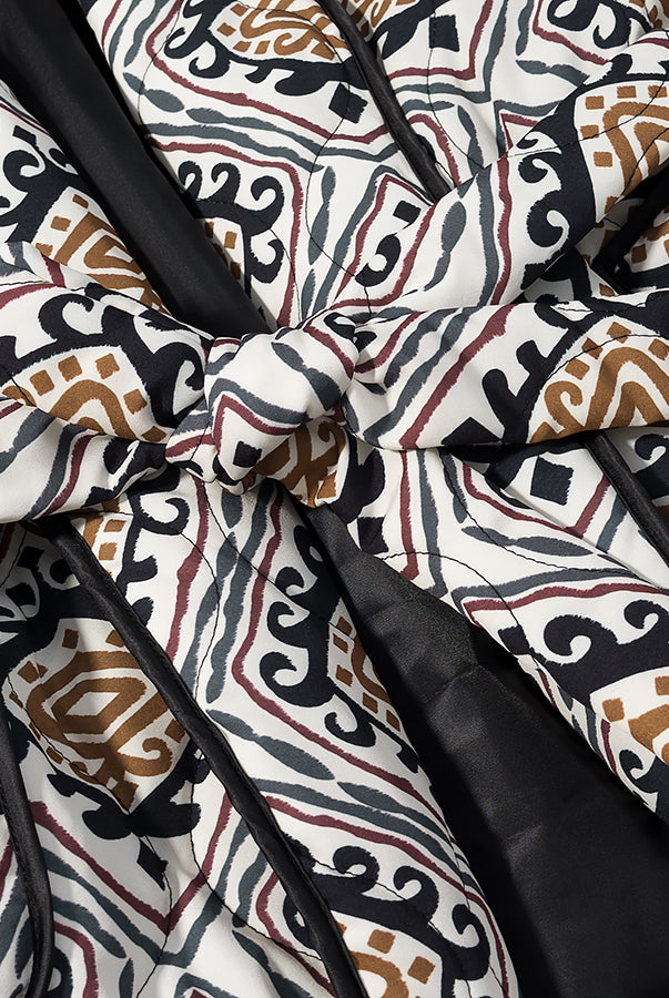 Langry fashion black and white patterned quilted jacket with brown accents