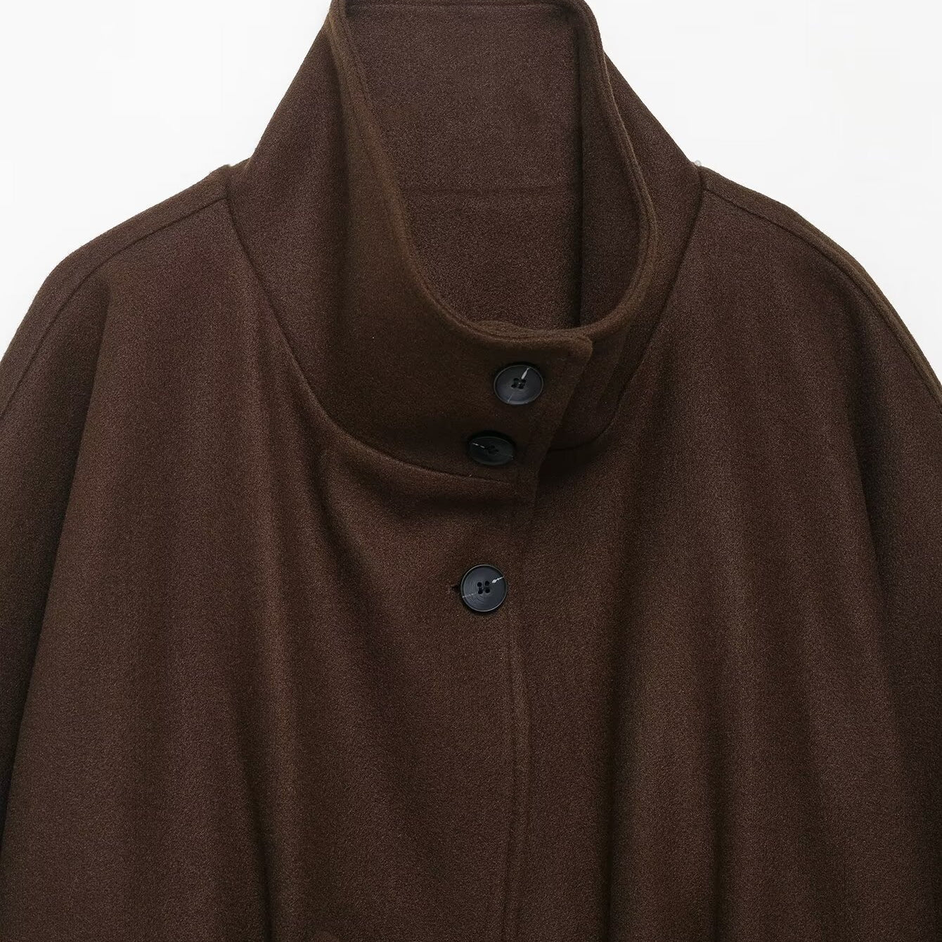 Graceful langry fashion brown wool cape coat with high collar