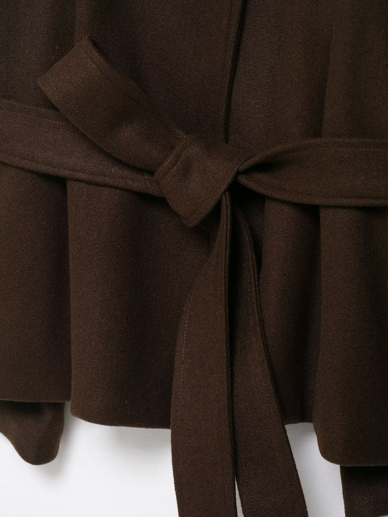 Langry fashion brown pleated skirt with bow belt in woolen cape coat