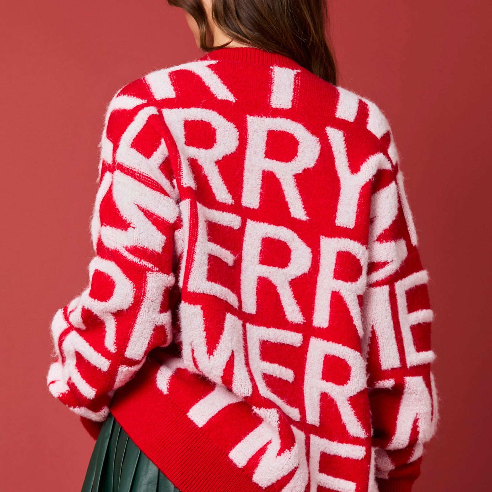 Red Langry Merry Me Oversized Knit Sweater Fashion Pullover
